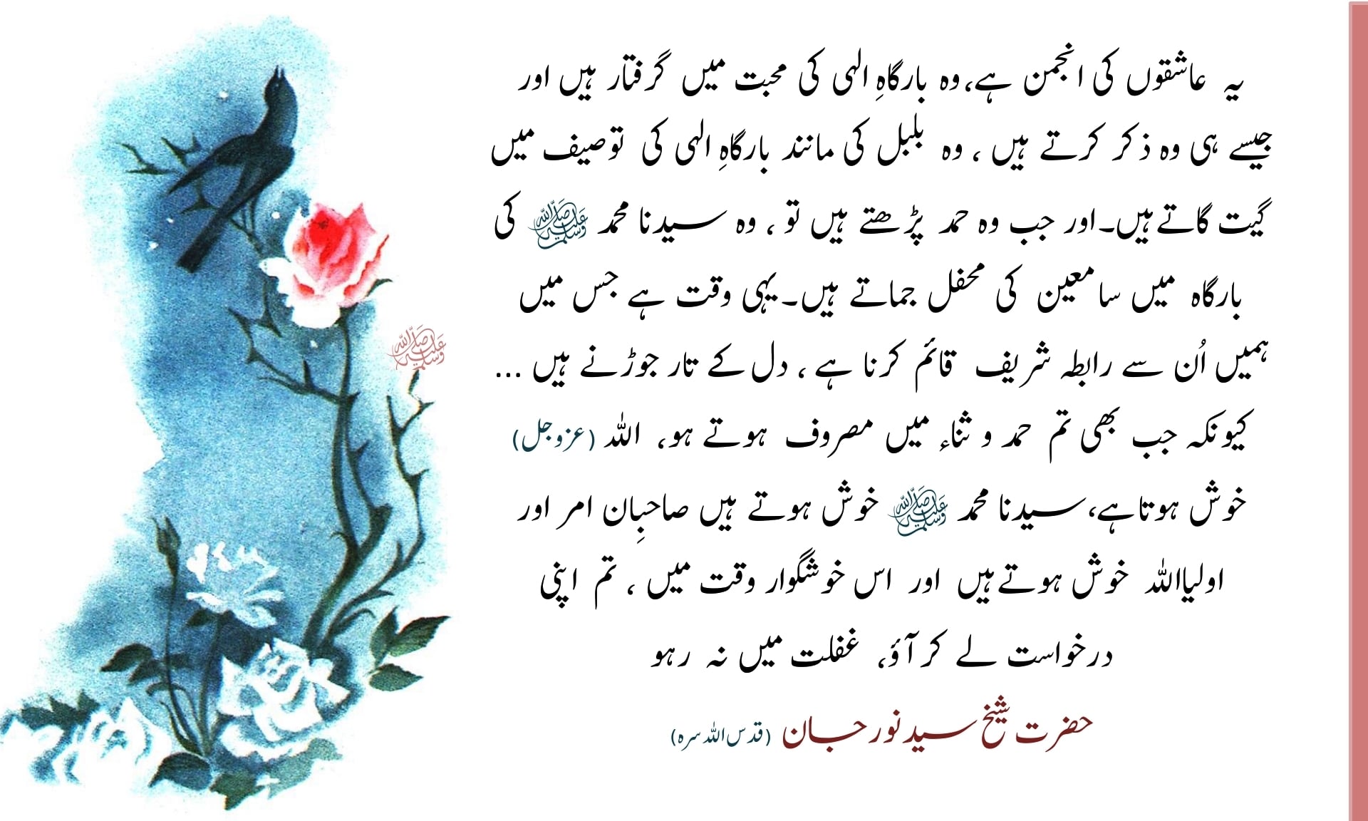 Ashiqeen are like nightingales praising upon the Divinely Presence; anytime yo...