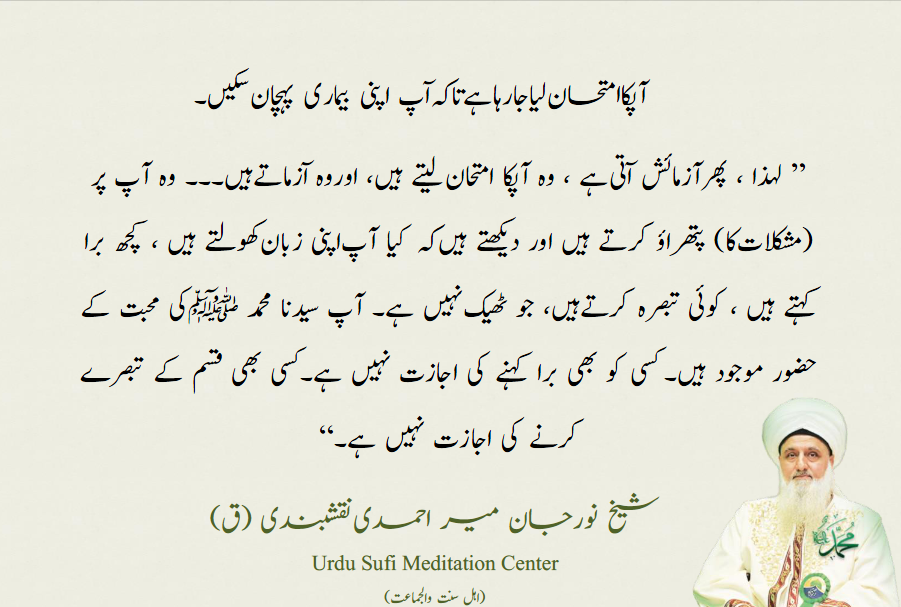 Urdu “You are Being Tested to Aware of your Sickness So, then