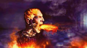 Man wite fire coming from mouth,anger,ghadab