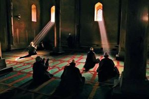 praying in mosque, praying light shining