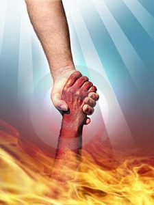 hand pulling another from fire,safety from fire,help,madad